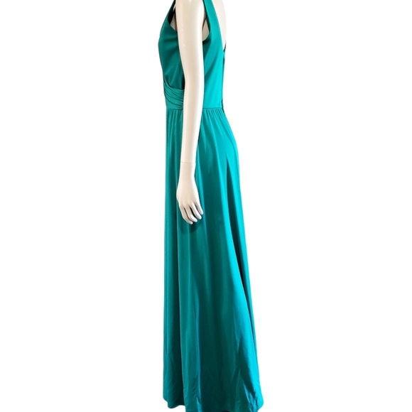 Lilli Diamond Emerald Sleeveless Maxi Dress Womens 4 V Neck Ruched Vintage Retro - Picture 3 of 8